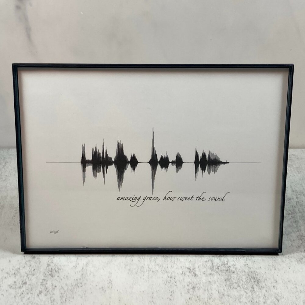 NEW Amazing Grace Soundwave Framed Wall Art 5x7in Black White Christian Hymn